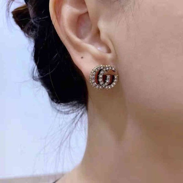 

factory wholesale new 925 silver needle letter inlaid zircon women's fashion used light luxury earrings, Golden