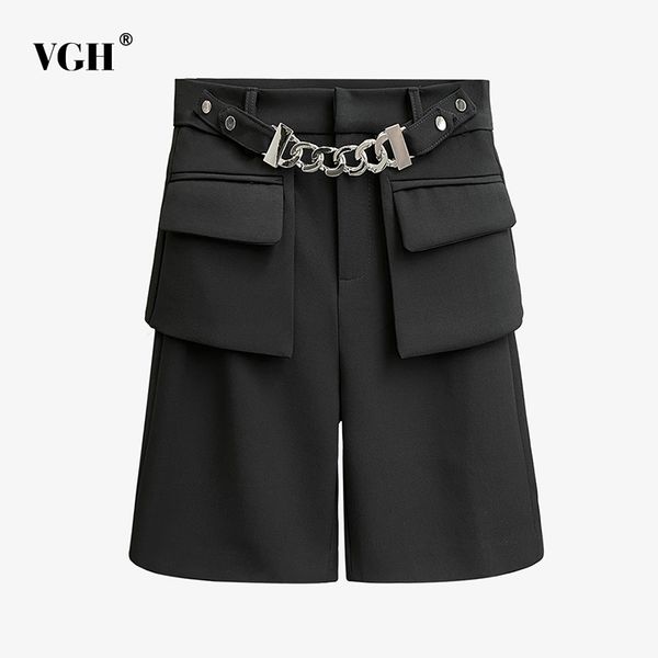 

casual black straight trousers for women high waist patchwork chain knee length wide leg pants female fashion style 210507, Black;white