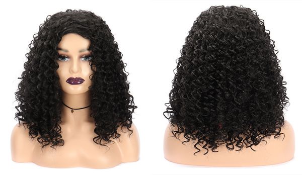 

15" women's long black kinky curly wavy party hair wigs, Black;brown