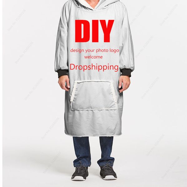 DIY Hoodies Battaniyeler Özel Kişiselleştirilmiş 3D Baskılı Kalın Pazen Kumaş Özelleştir Kapşonlu Sweatshirt Damlası 220707