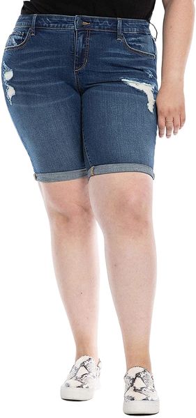 

women plus size stretch denim shorts distressed ripped jeans shorts with roll-cuff hem i6ue#, White;black