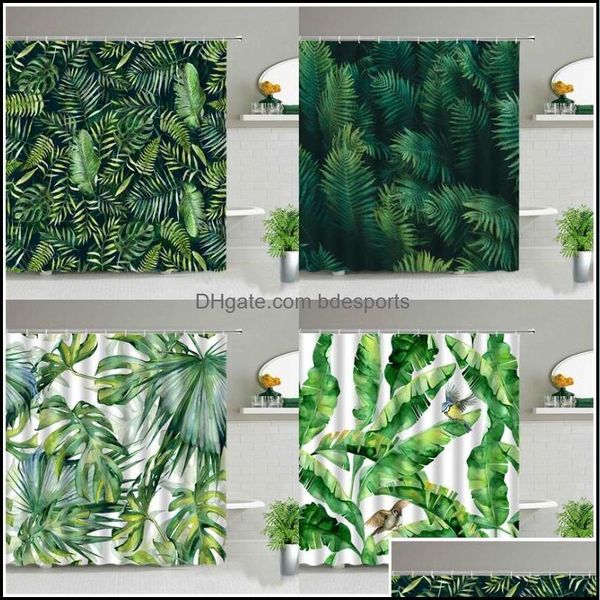 Cortinas de chuveiro acessórios de banheiro banheiros jardim caseiro verde planta tropical folhas de primavera decoração cortina impermeável 3D Poliéster cl.