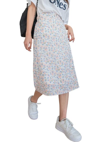 

dazy ditsy floral print elastic waist skirt 80bj#, Black