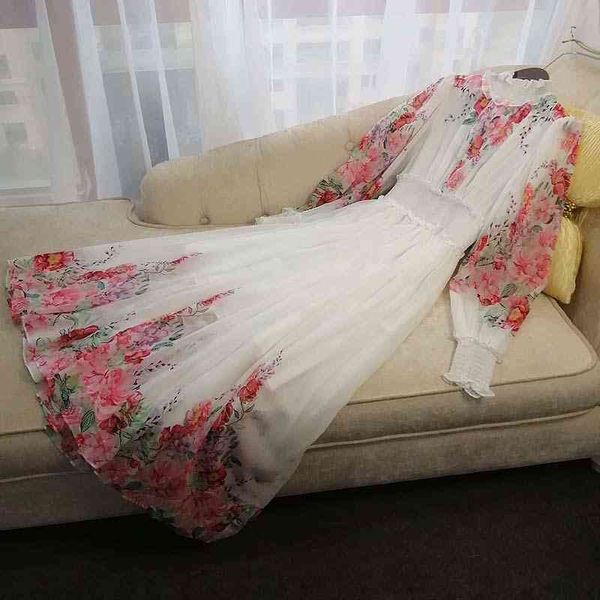 

casual dresses french idyllic girl heartbroken flower long sleeve crimped fungus edge printed waist skirt dress spring xr9q, Black;gray