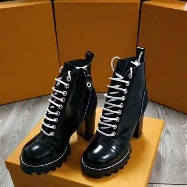 

2019woman's leather shoes lace up ribbon belt buckle ankle boots factory direct female rough heel round head autumn winter ma240p, Black