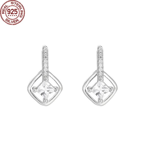 

new s925 sterling silver design sense charm earrings temperament geometric square zircon versatile simple female sellers for girls brida, Golden