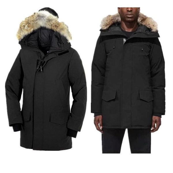 

whole star same style pocket decoration mens winter coat with fur hair collar fashion coat thickening mens designer winter coa196r, Black