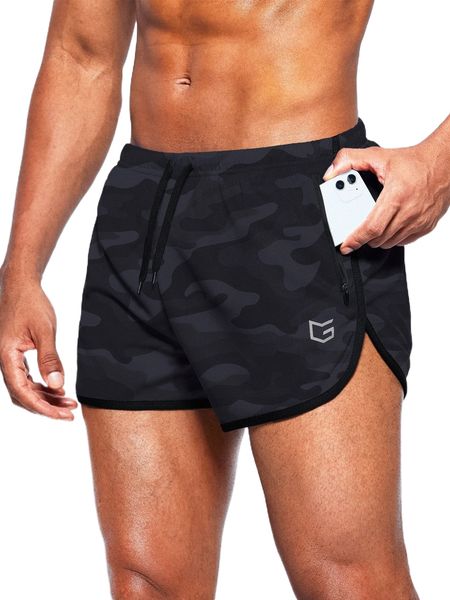 

g gradual men camo print zip pocket drawstring waist sports shorts j2kt#, White;black
