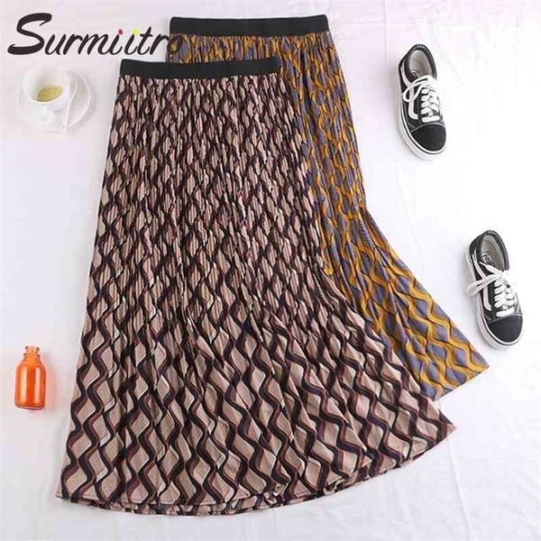 

surmiitro maxi pleated skirt women for spring summer korean ladies korean blue yellow print high waist long skirt female 210331, Black