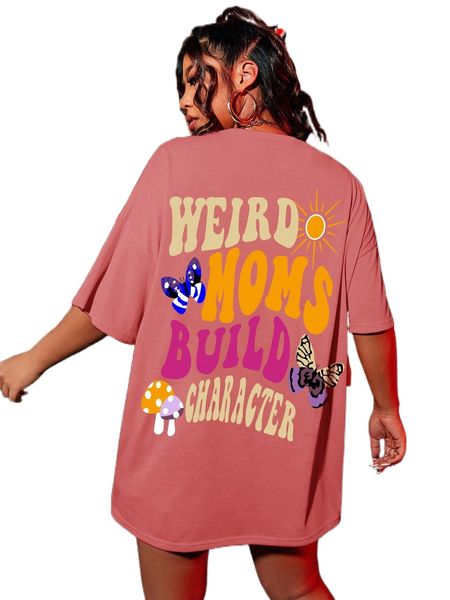 

plus slogan graphic drop shoulder t-shirt w6ha#, Black