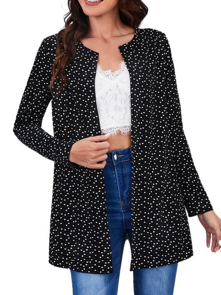 

confetti heart print open front coat q48d#, Black