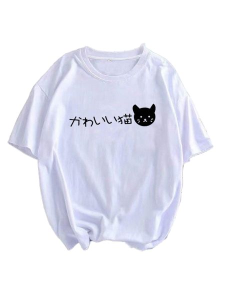 

men cartoon & japanese letter graphic tee 31po#, White;black