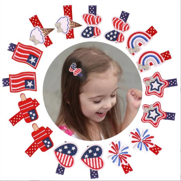Design multiplo Circa 4~5 cm Fiocchi per capelli per ragazza Stelle Mollette con bandiera Accessorio per fermagli per capelli per il Giorno dell'Indipendenza degli Stati Uniti