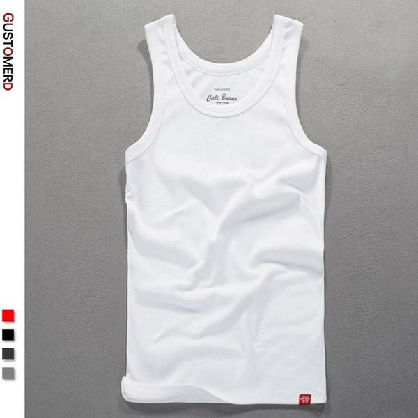 

gustomerd 100% cotton men' singlets slim fit fitness bodybuilding tank men gym sporting mens vests 220426, White;black