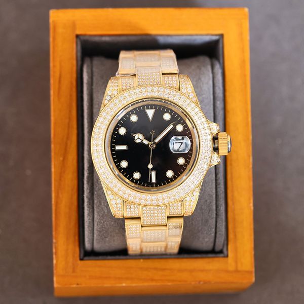 

high-end business diamond encrusted mens watch automatic mechanical watches 40mm sapphire mirror exquisite craftsmanship stainless steel str, Slivery;brown