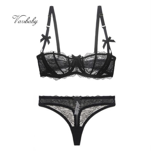 

varsbaby womens lace transparent 12 cup lingerie set unlined brasthongs bra set abcd cup y200415, Red;black