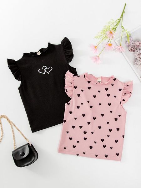 

toddler girls 2pcs heart print ruffle trim tank she, Blue
