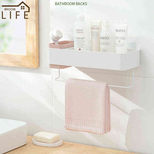 Mensola da bagno bianca Toilette Cestino portaoggetti da cucina Organizzatore da cucina Portasciugamani Montaggio a parete Accessori galleggianti J220702