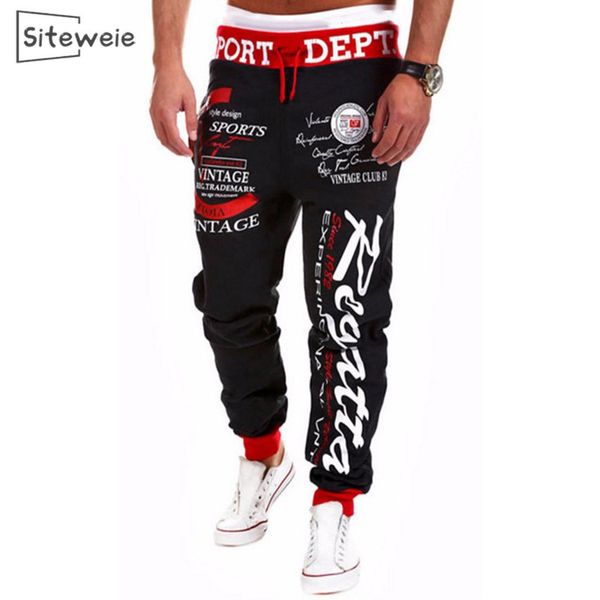 Siteweie moda masculina letra impressão de moletom de moletom de masculino solto de hip hop crosspants streewear calças casuais calças l409 201110