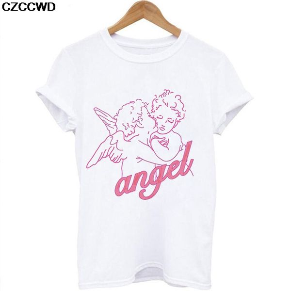 

cute angel baby korean t shirt t-shirts clothing women oversized letter print fun harajuku o-neck loose 7ynbe, White