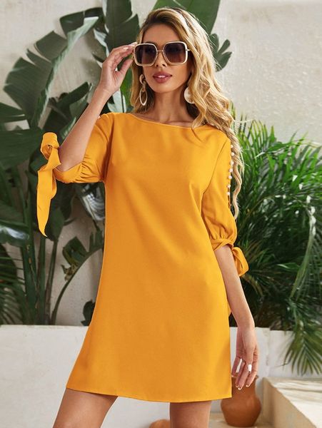 

pearls cut-out sleeve knot cuff dress x7zn#, Black;gray