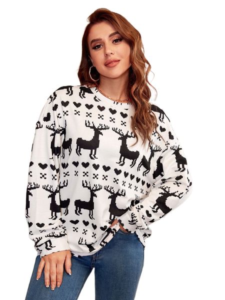 

christmas print drop shoulder sweatshirt m5cl#, Black