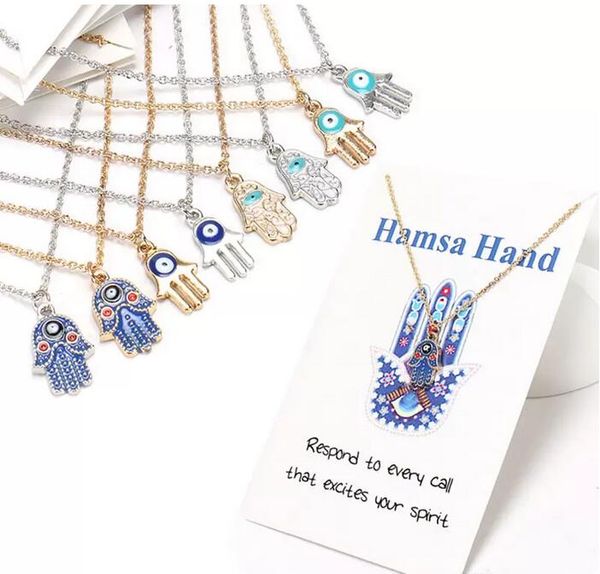 Evil Eye Hamsa Hand Charms Anhänger Halskette Silber vergoldet Kette Klassischer Glücksschmuck Geschenk für Frauen