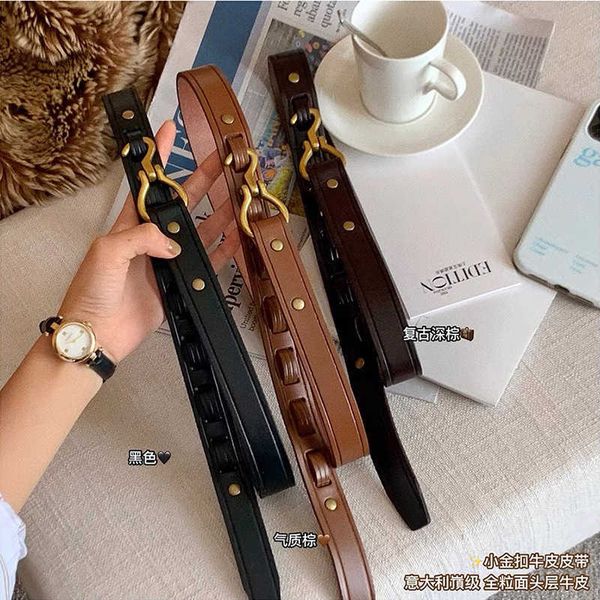 

2022 hook belt female fashion belt head layer cow ins wind leather, Black;brown