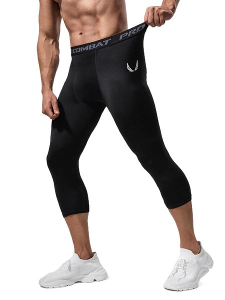 

men wings print contrast letter tape sports tights z5gv#, Black