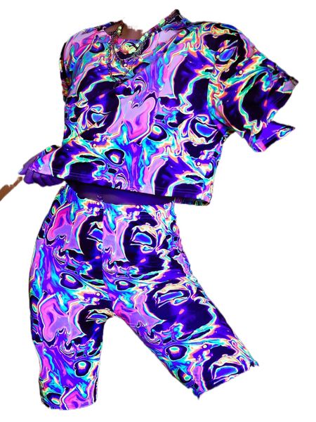 

reflective allover print tee and shorts k6vd#, White