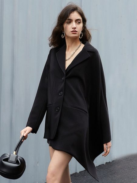 

single breasted asymmetrical hem blazer w33v#, White