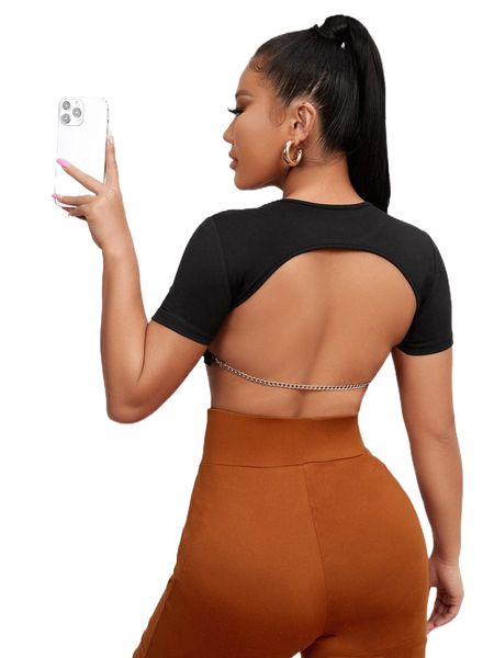 

sxy c.hain detail b.ackless c.rop tee x4oa#, White