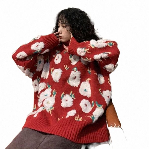 

women's sweaters hoodie gentle japanese thick retro loose outer wear christmas lazy wind high-necked sen-line year clothes f6gr#, White;black