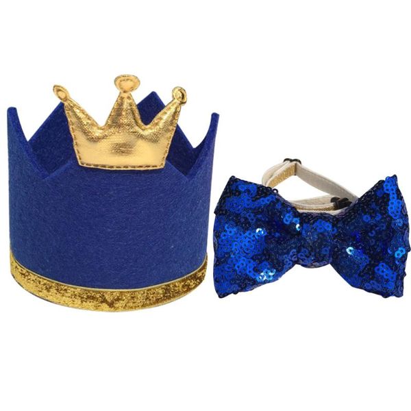 Abbigliamento per cani 2 pezzi Pet Birthday Crown Hat Papillon Set Cat Paillettes Bowtie Kids HatDog