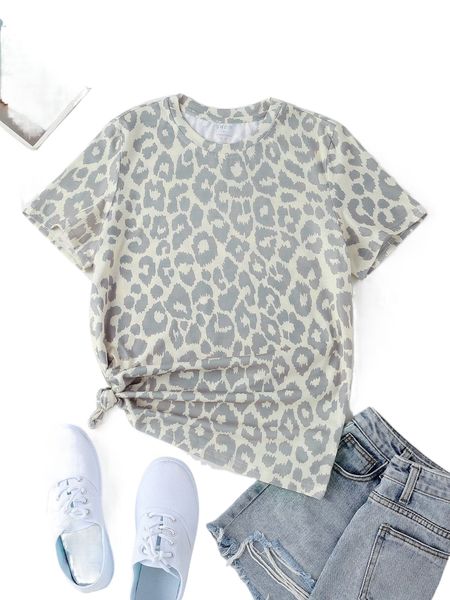 

leopard print round neck tee n61c#, White