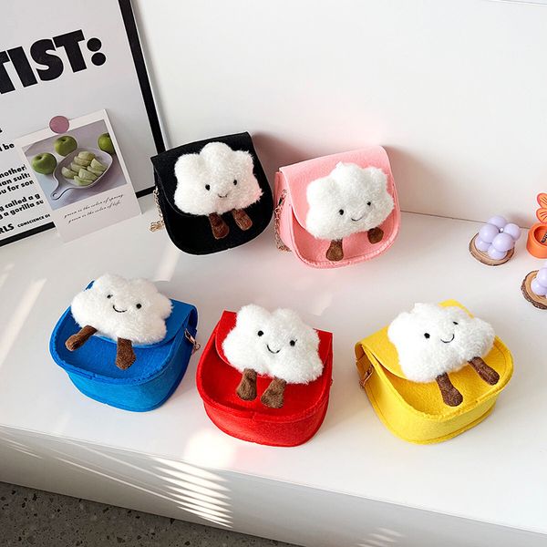 

children cartoon mini purse spring summer kindergarten kids felt cloud accessories cross body bag baby girls chain zero wallet f1220, White