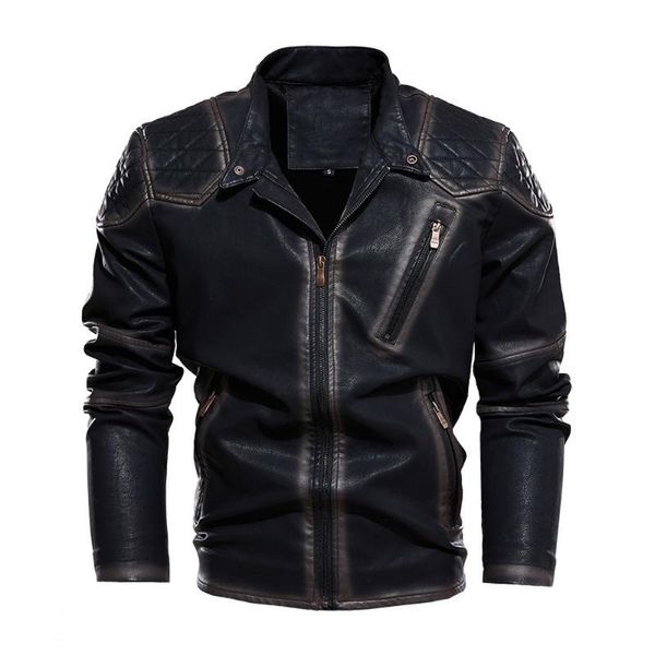 Jaquetas masculinas Spring Autumn Leather Jacket Men Vintage Style Motorcycle Stand Collar Biker Coat Retro Moda Roupas