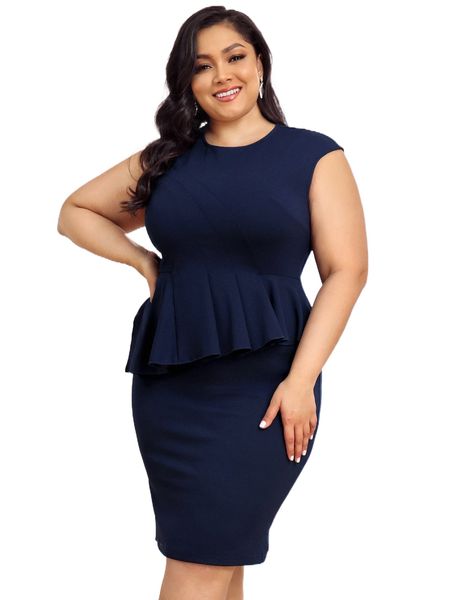 

curvysweet plus solid ruffle hem bodycon dress p0eg#, Black