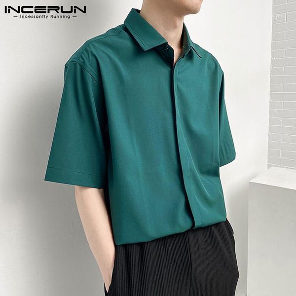 Männer Freizeit Einfarbig Shirts Halbe Hülse Revers Kragen Casual Bluse 2022 Sommer Mann Koreanischen Stil Tasten Chemise S-5XL männer