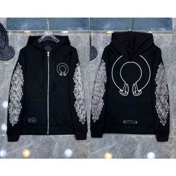 

mens luxury classic zipper fashion ch sweatshirts hoodies designer horseshoe sanskrit cross print pullover hooded sweater woman loose jackts, Black