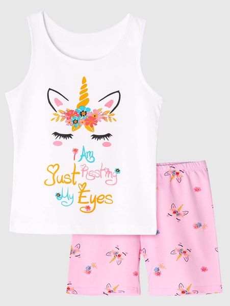 

doctor unicorn girls unicorn and slogan graphic tank & shorts set she, White