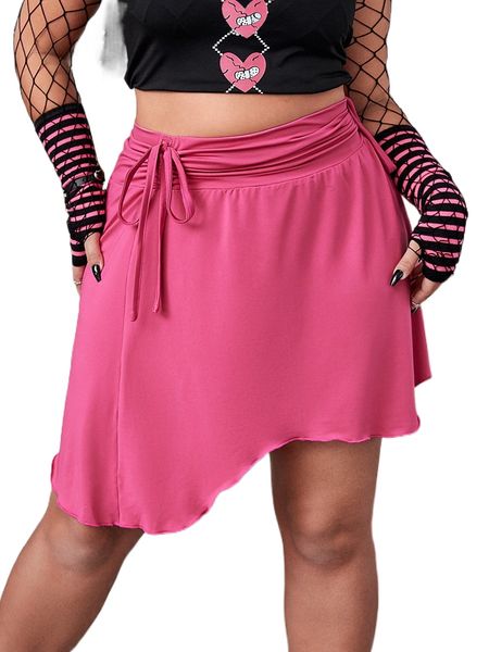 

plus high waist tie side skirt t4ht#, Black