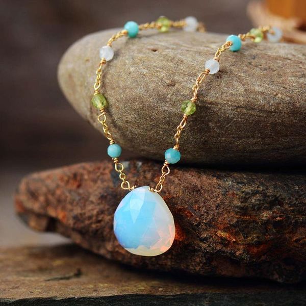 

pendant necklaces exquisite natural stones teardrop chain chokers necklace women charm short ol teengirl jewelry wholesale, Silver