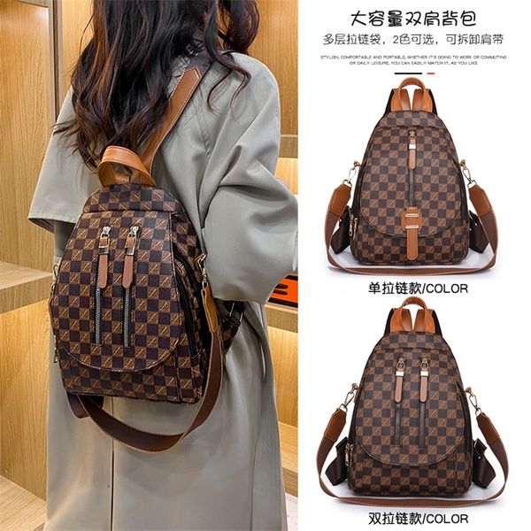 

women vintage style leather backpacks fashion plaid shoulder bags female ladies travel backpack school for girls 220817