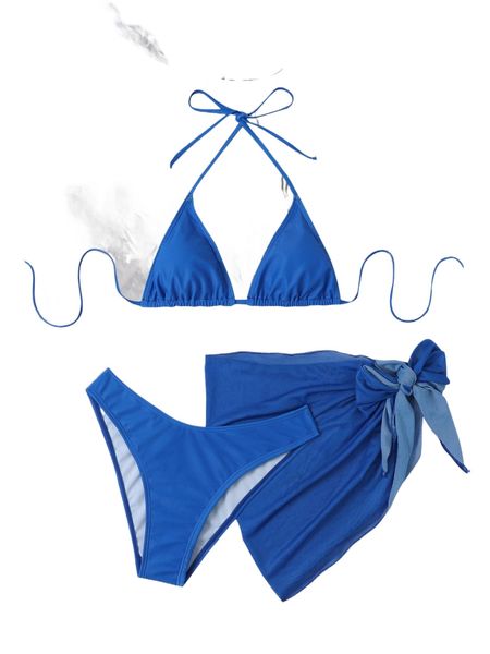 

romwe 3pack solid bikini swimsuit with beach skirt k4fy#, White;black