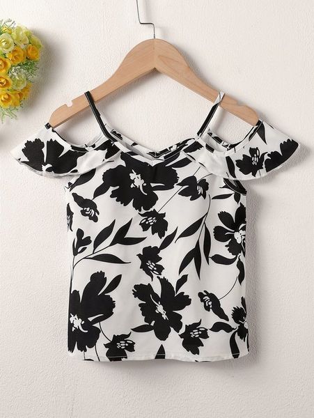 

toddler girls floral print cold shoulder blouse she, White;black