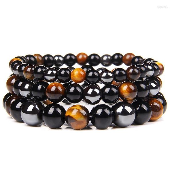 Fili di perline 6mm 8mm 10mm Ematite Black Tiger Eye Stone Band Energy Bracciali per donna Uomo Gioielli Kent22