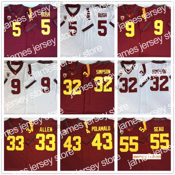 

american college football wear usc trojans ncaa college 5 reggie bush jerseys 9 juju smith-schuster 32 oj simpson 33 marcus allen 43 troy po, Black