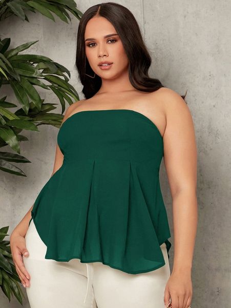 

sxy plus plicated detail shirred back peplum tube q0ed#, Black