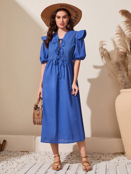 

solid tie front babydoll dress l6jp#, Black;gray